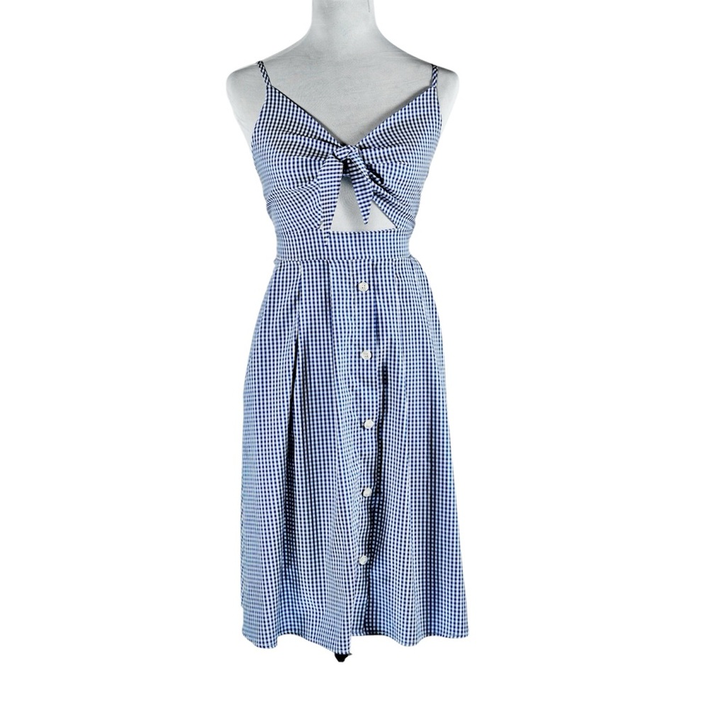 Cupshe Blue Gingham Midi Dress Cutout Bow Front – Size M - Picture 4 of 17